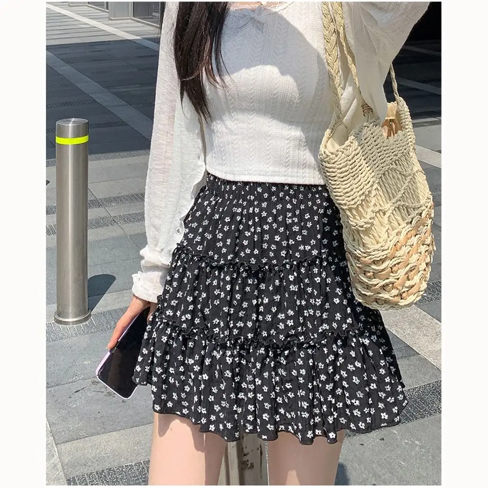 High Waist Women's Printed Skirt Fashion Tiered Fresh Style Women Mini Skirt Elegant Sweet Summer Short Skirts Girls