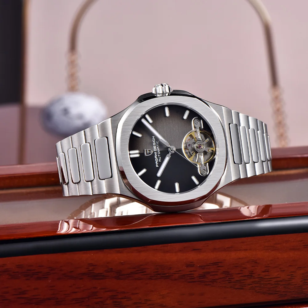 2025 باجاني تصميم ساعة رجالي ريترو ساعة ميكانيكية أوتوماتيكية للرجال موضة الياقوت كريستال مضيئة مقاوم للماء ساعة رياضية #4