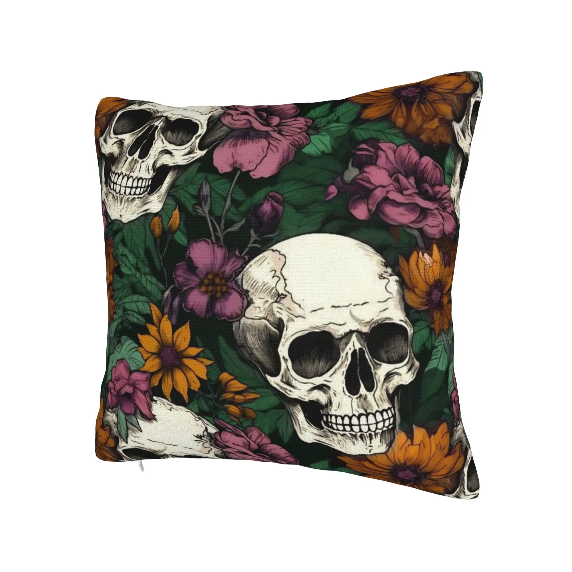 Decorative Pillowcase Halloween Skulls And Flowers Gothic Goth Merch Home  Throw Pillow Case Cover Zipper Multiple Sizes