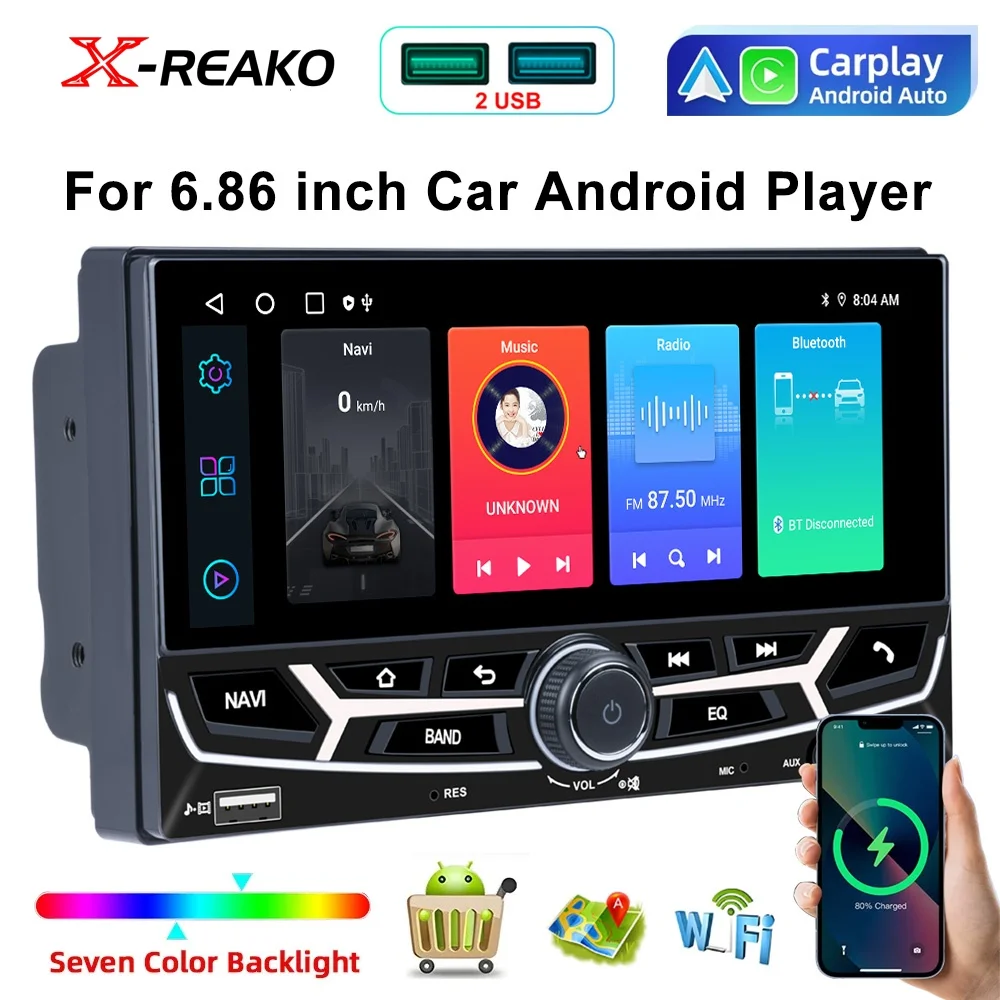 

X-REAKO 2Din Universal 6.9-inch Android Car with Button Radio Carplay Multimedia Audio Player FM USB Colorful Backlight