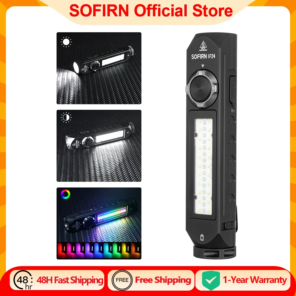 Sofirn IF24 RGB Light SST40 2000lm Powerful LED Flashlight 5V 2A 18650 USB C Rechargeable Torch IP66 Waterproof with Magnetic