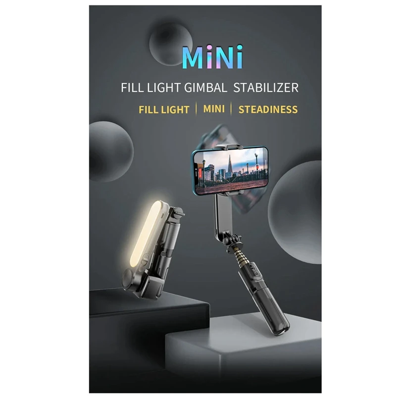 Estabilizador de cardán de mano, soporte para palo de Selfie con Bluetooth, luz de relleno ajustable, soporte para Selfie para teléfono inteligente, fácil instalación, blanco