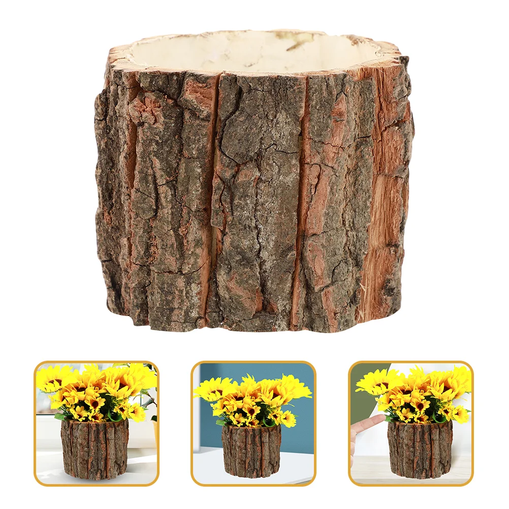 

2 Pcs Pots Bark Fountain Plant Saucers for Outdoors Tree Stump Container Hanging Planter Wooden Terrarium