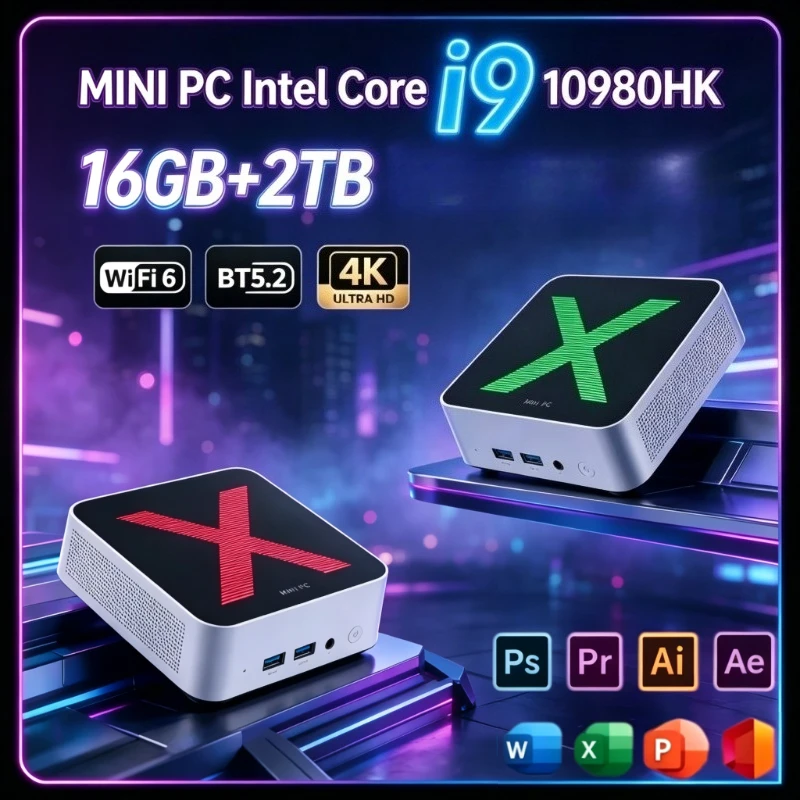 Intel I9 10980HK Mini PC Portable Pocket Computer 16GB RAM Optional 2TB SSD WiFi6 BT5.2 4K Streaming Office Desktop PC