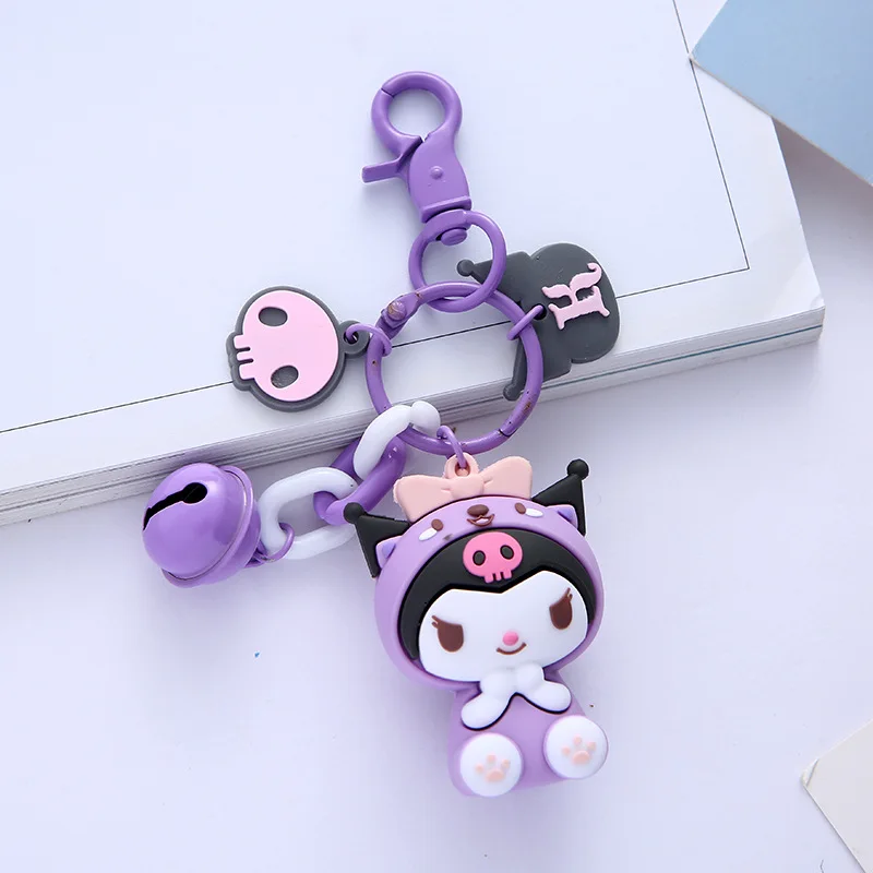 Sanrio Kawaii 3D Doll Keychain, Kuromi Cinnamoroll My Melody Hello Kitty Bell Bag Charm Key Ring Pendant Gift view 3