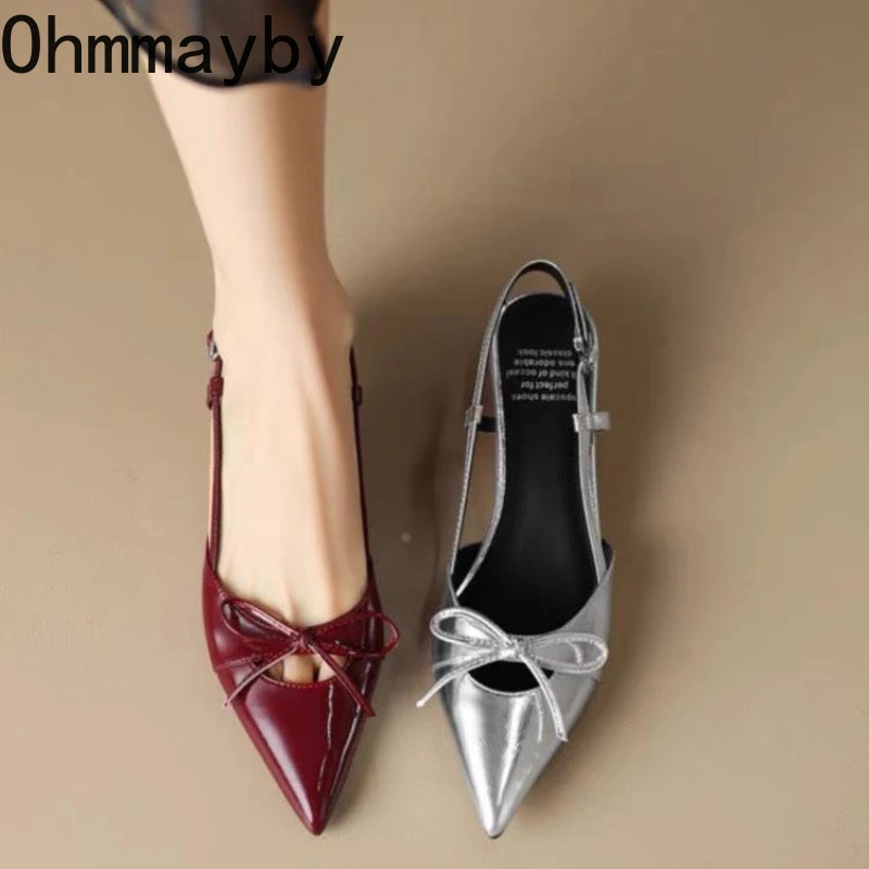 Designer Summer Butterfly-knot Women Sandals Fashion Pointed Toe Shoes Ladies Elegant Low Heel Shoes