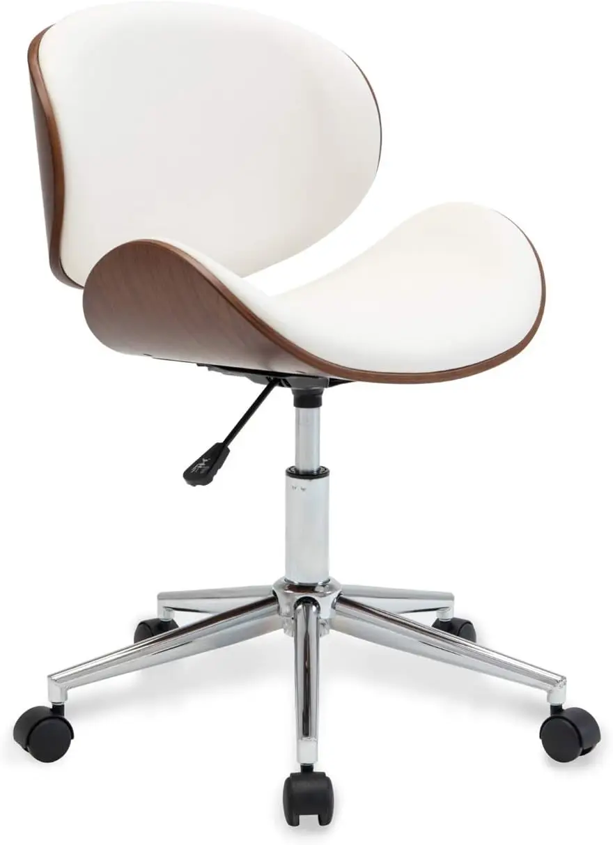 

Mid- Modern Desk Chair, Contemporary Office Bentwood Style Wingba Seating, Minimalist Adjustable Vintage Replica With Swivel,