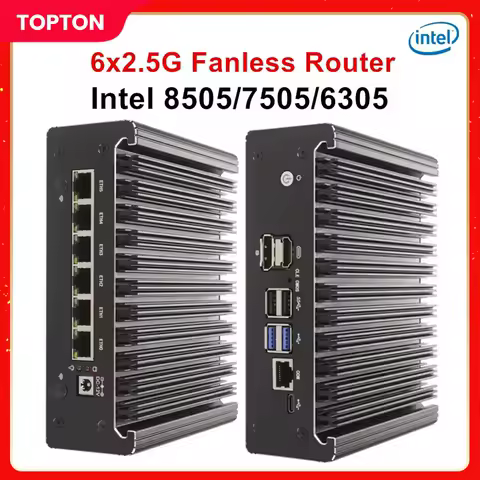 Solid Firewall Fanless Mini PC Intel Pentium Gold 8505 7505 6305 6x2.5G LAN DDR5/DDR4 NVMe/SATA pfSense/Proxmox PVE Home Server