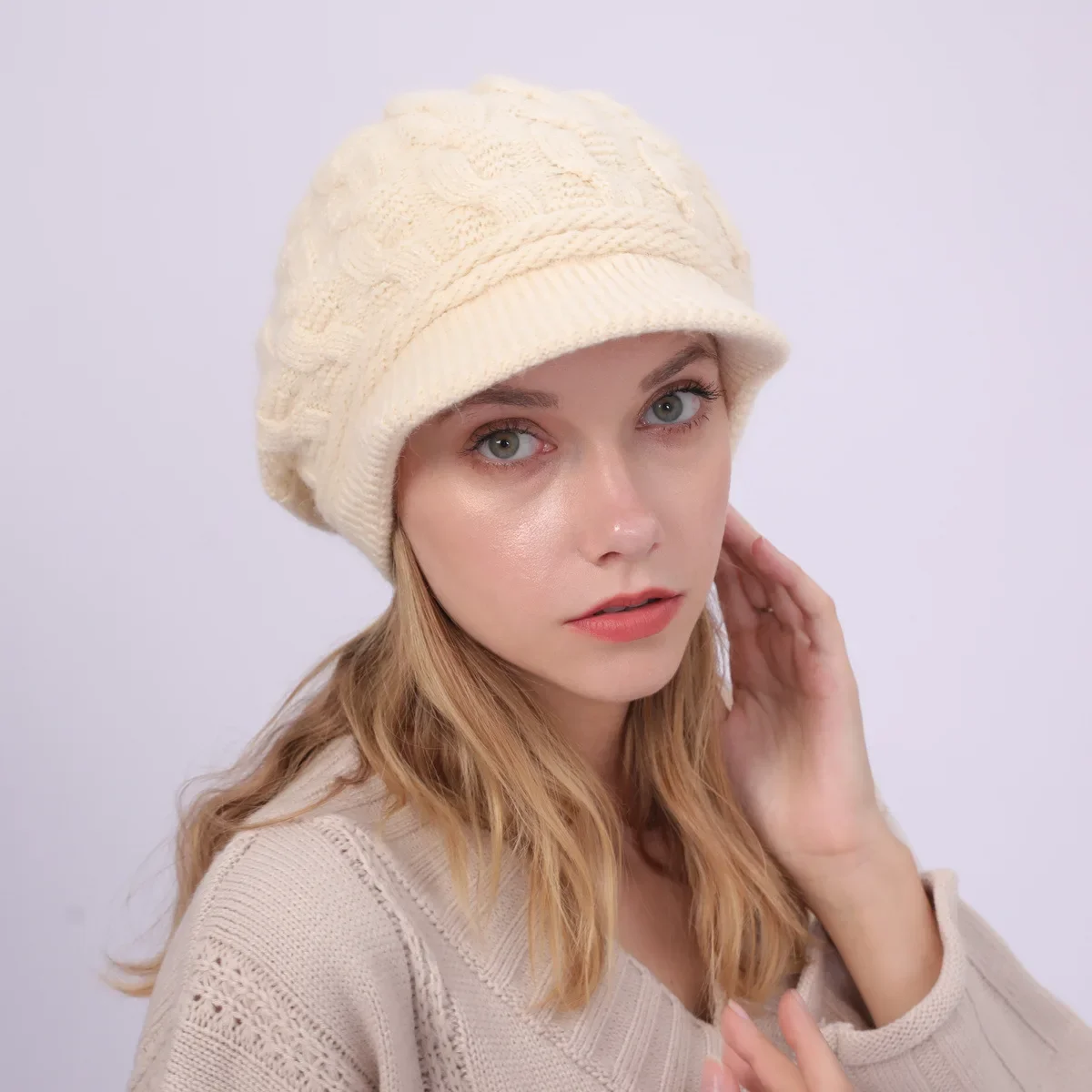 New Plush Warm Rabbit Wool Beret 8 Word Fried Dough Twists Hat Autumn and Winter Women's Knitting Cap image 2