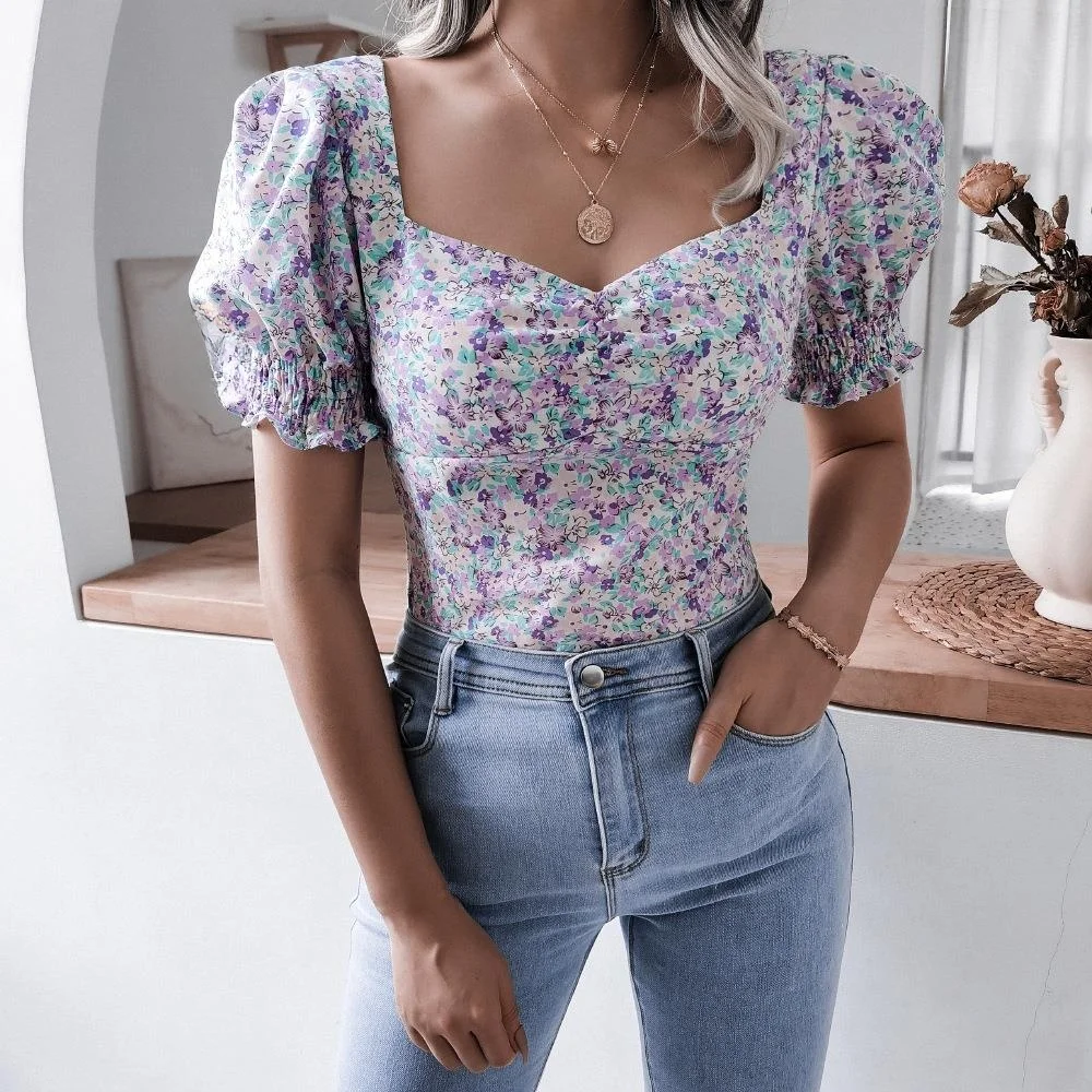 صيف جديد فانوس غير رسمي Sve ساحة طوق مثير الأزهار بلوزة شيفون المرأة عبر الحدود Faion ort Sve بلوزة #4