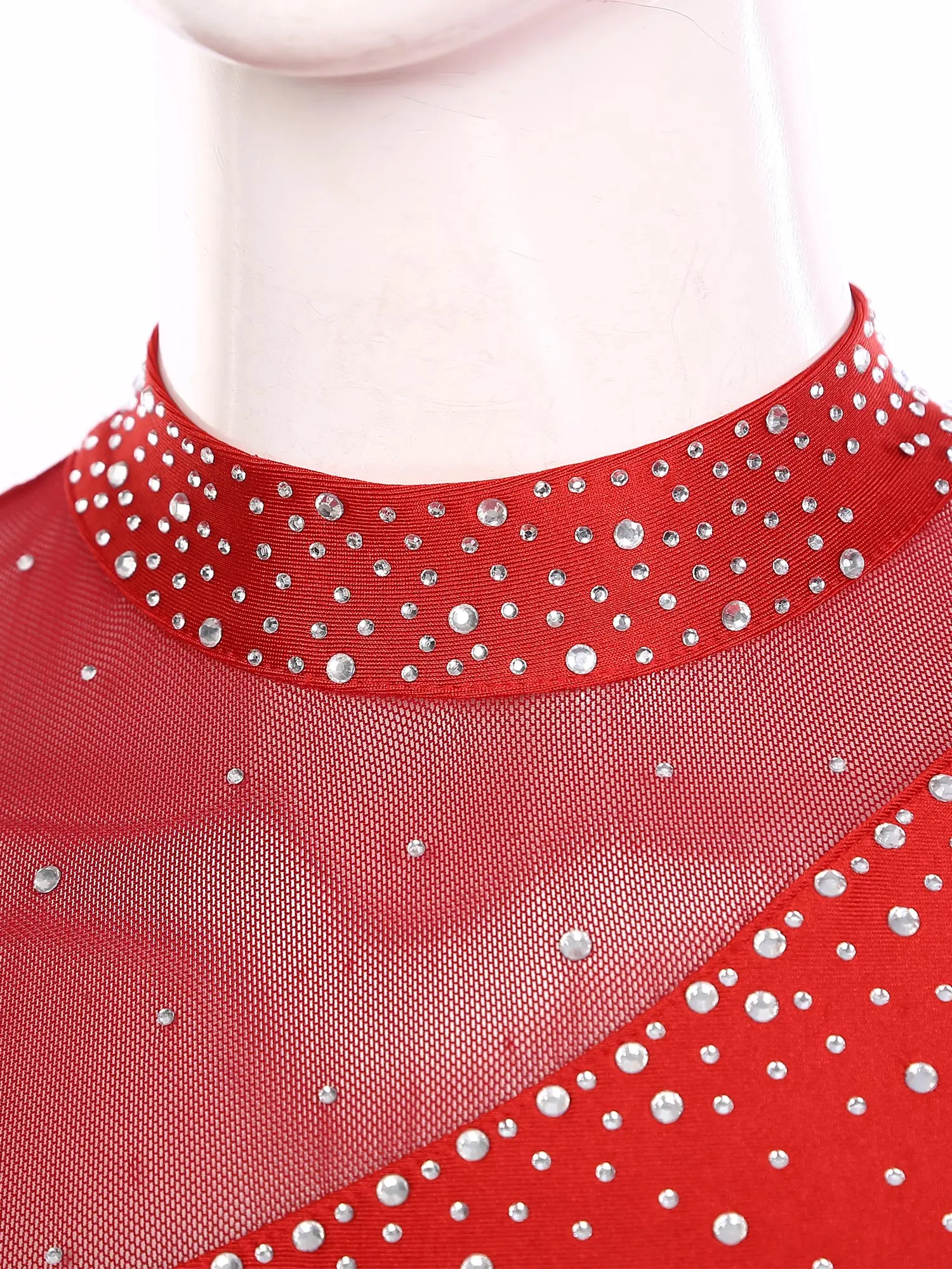 Womens One Shoulder Figure Skating Dress Sparkly Rhinestone Ballet Tutu Dress Gymnastics Leotard Roller Ice Skating Dancewear