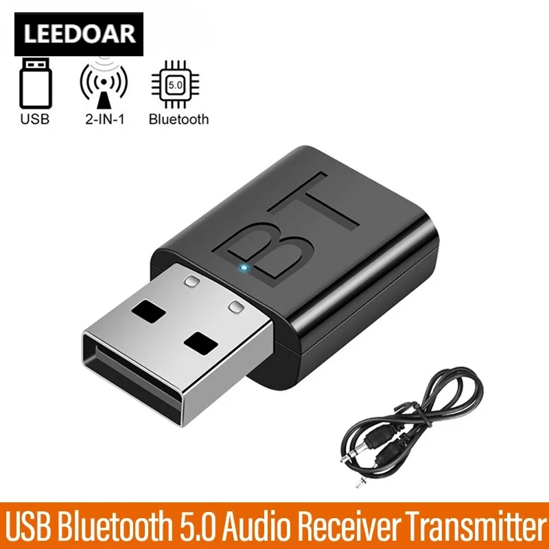 

2 in 1 USB Bluetooth Receiver Transmitter Car Bluetooth 5.0 Audio Adapter TV Computer Wireless Bluetooth Converter Plug and Play