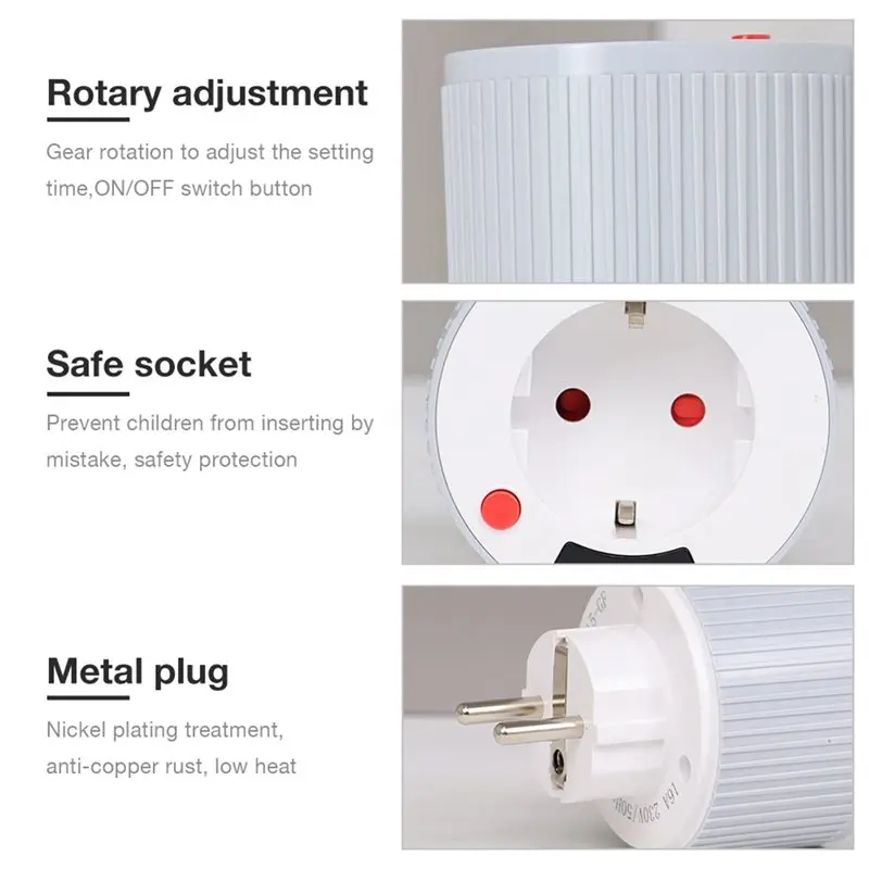 AA84 Countdown Timer Tuya Wifi Smart Plug Digital Display Rotatable Rotary Timing Control Switch Outlet 15Mins- 24H 23H59min EU