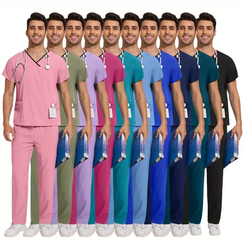 

2-piece Set of Multi-color Doctor's Hand Washing Clothes Work Clothes Short Sleeved Studio Work Clothes Jogging Clothes