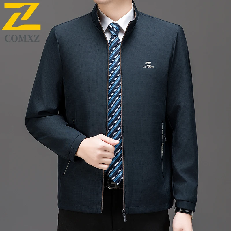 

Trendy Baseball Jacket Men's Stand Collar Business Classics Windproof Outerwear Resistant Spring Autumn Breathable Office Coat