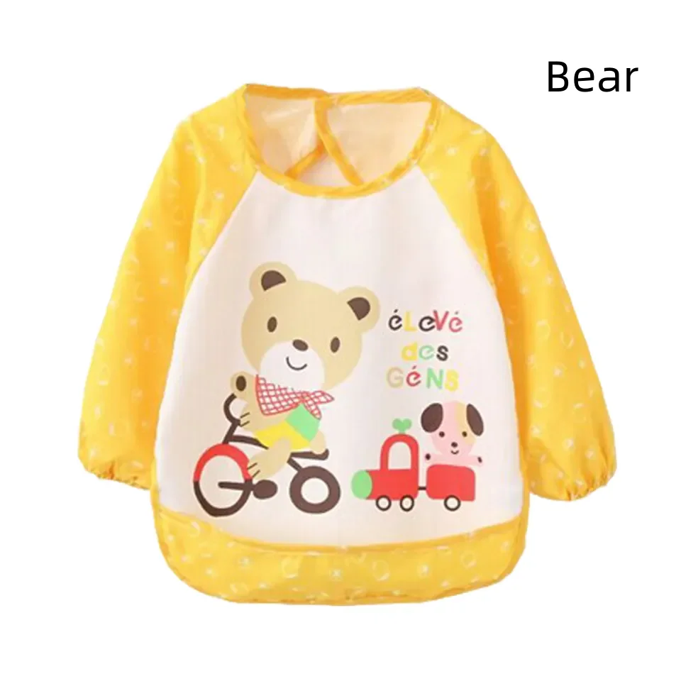 Waterproof Baby Bib Long Sleeves Cartoon Animals Bibs Washable Full Cover Polyester Long Sleeve Baby Bib Over Clothes