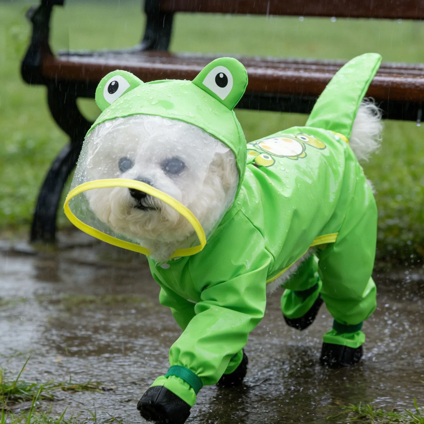 Four Leg Full Coverage Waterproof Dog Raincoat Frog Waterproof Dog Coat Lightweight Rain Jacket With Rain Shoes For Teddy Bichon - view 2