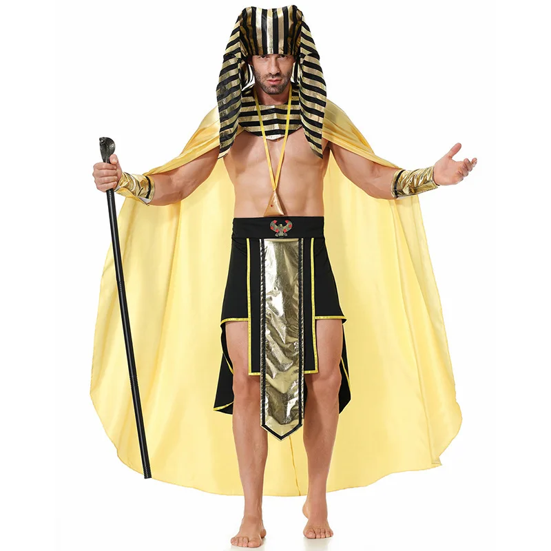 Altägyptisches Pharaonen-König Herren-Cosplay-Kostüm Retro Ägyptische Palast-Robe Party-Auftritt Komplettes Kleidungsset
