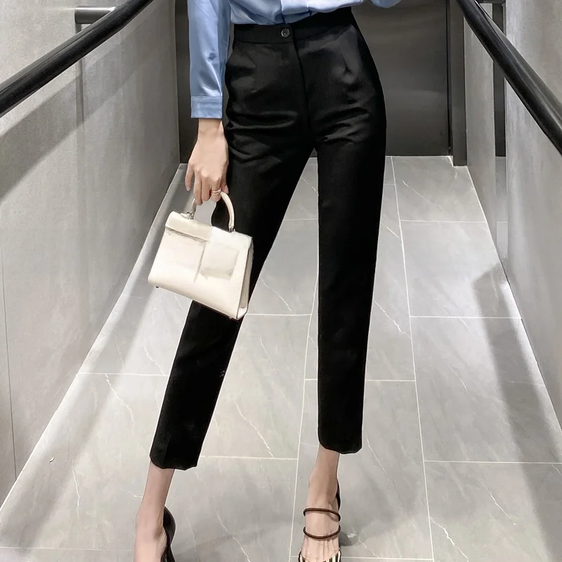 

Прямые брюки с высокой талией, девять зубьев, женские брюки премиум-класса, утягивающие универсальные пригородные брюки, новинка весны и осени