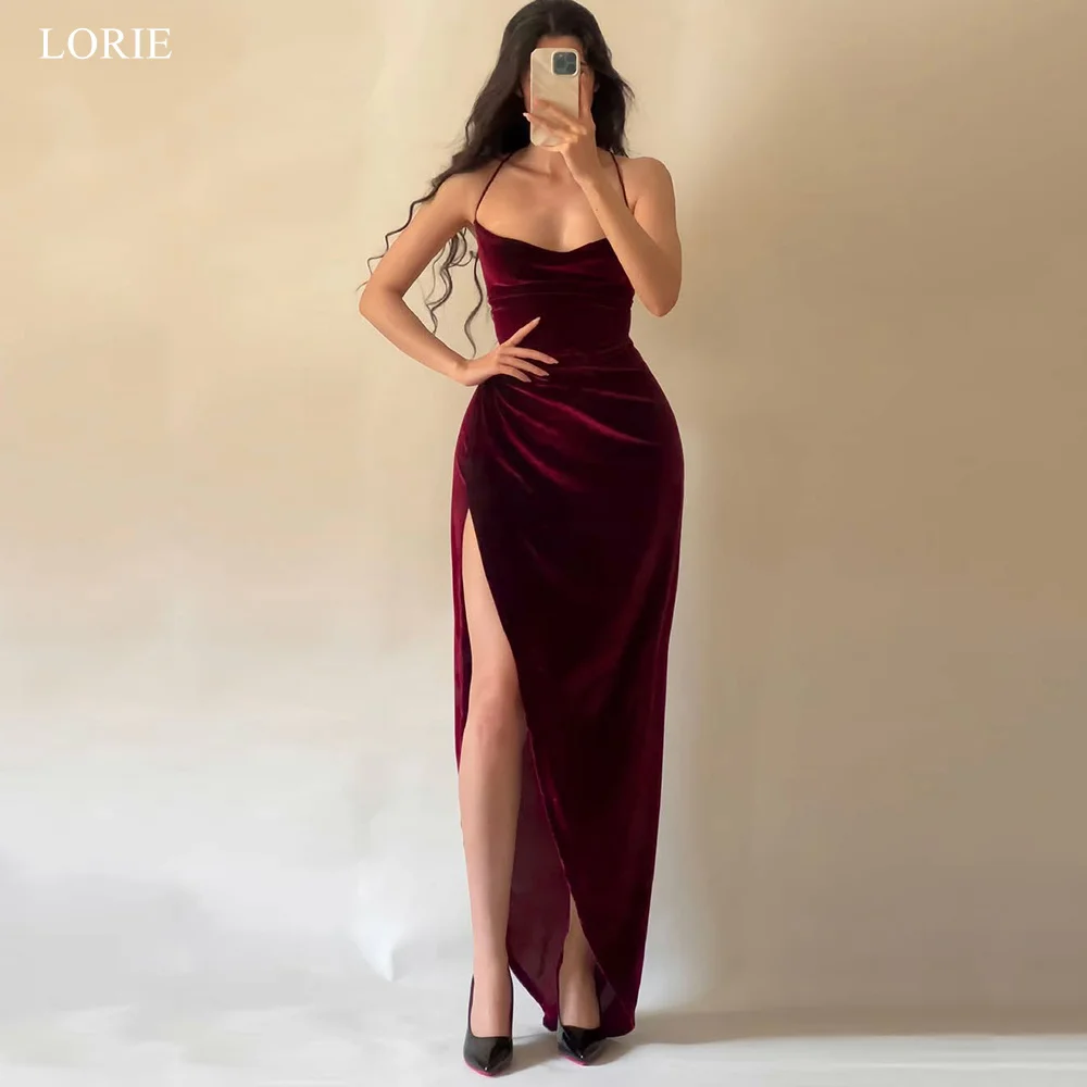 

SoDigne Sexy Burgundy Velvet Prom Dresses Side Slit Backless Party Dress Charming Sheath Mermaid Prom Gowns Customized