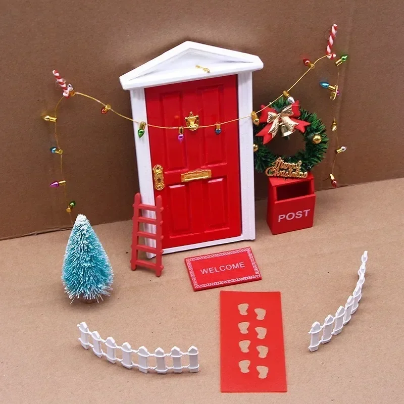 Mini Wooden Elf Door Miniature Simulation Furniture Model Fairy Door Can Opening With Accessories Kids Garden Scenes Decoration