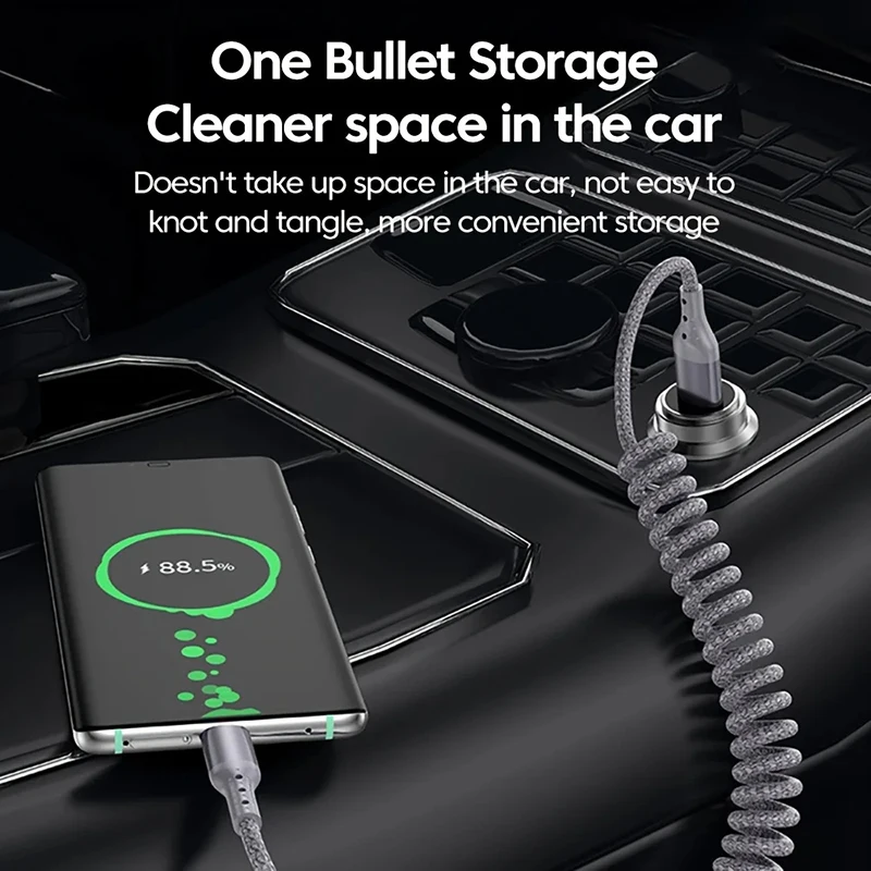 Xiaomi 100W USB typu C PD Samochodowy kabel sprężynowy Szybkie ładowanie 480Mbps Transmisja USB C Przewód do iPhone Huawei Xiaomi Samsung — zdjęcie produktu 5