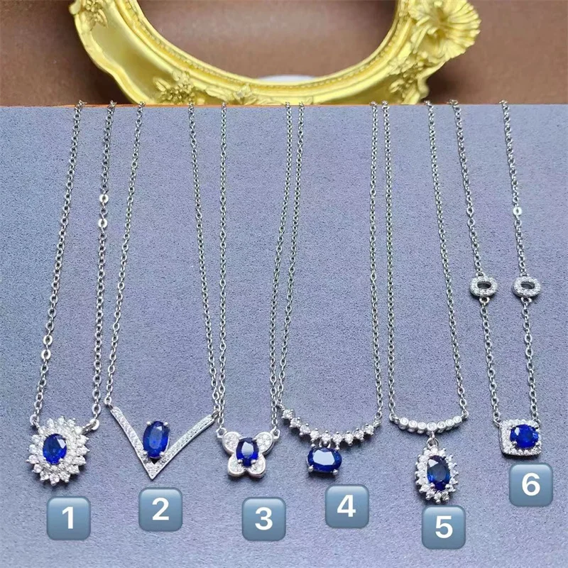 

Natural Sapphire Clavicle Chain Sri Lanka Royal Blue Sapphire 925 Silver Necklace Pendant for Women with Certificate