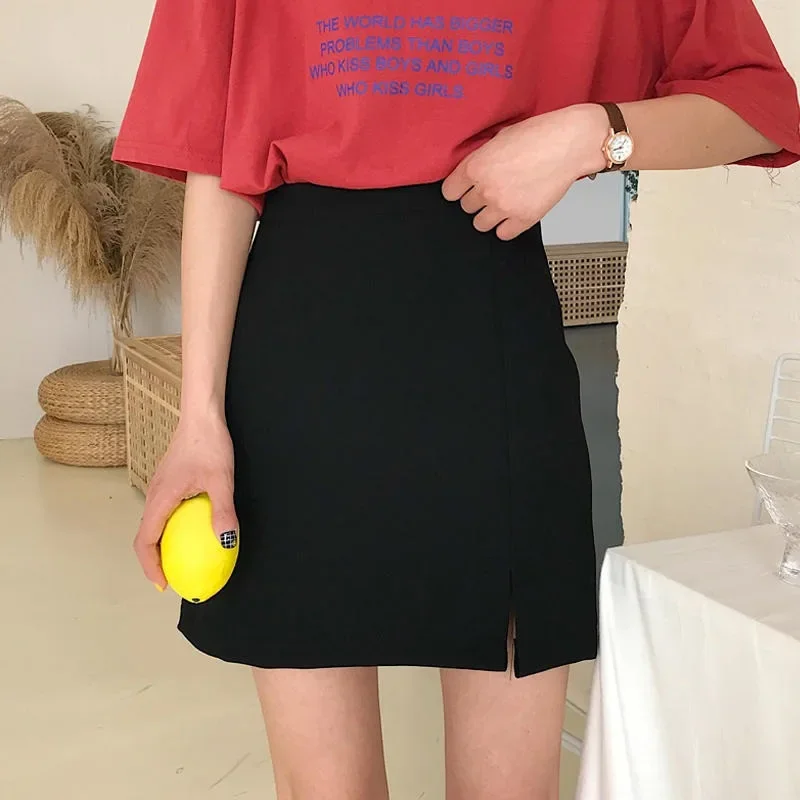 

Skirts Women Anti-exposure A-line Chic Profession Style Side-slit Classic Korean Fashion Spring Summer Trendy All-match Mujer