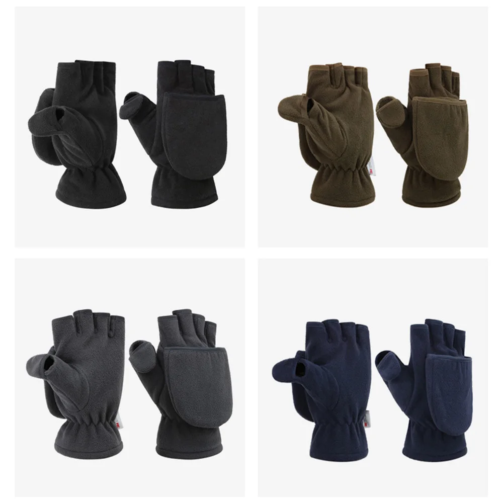 Warm Gloves For Adults Half-Finger Design Soft Fleece Touchscreen Compatible Outdoor Sports Use Cover Mitts Black