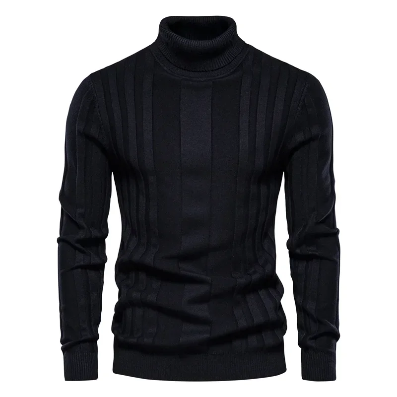 

Winter Mens Turtleneck Sweater Casual Slim Fit Basic High Collar Knitted Pullover Male Elastic Warm Sweater Men Pullover