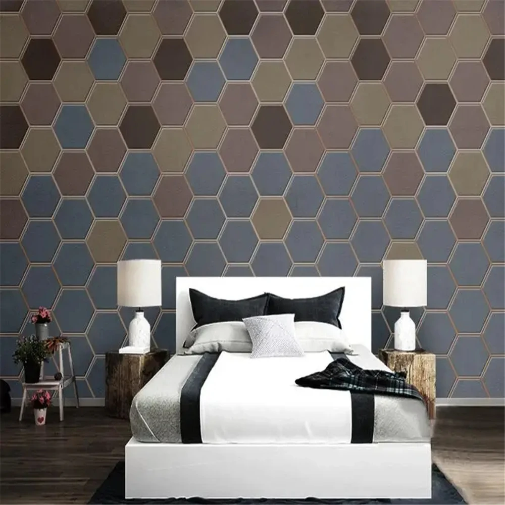 Custom Mural Large Wall Painting Geometric abstract lines wall papers home decor retro nostalgic minimalist background Stickers