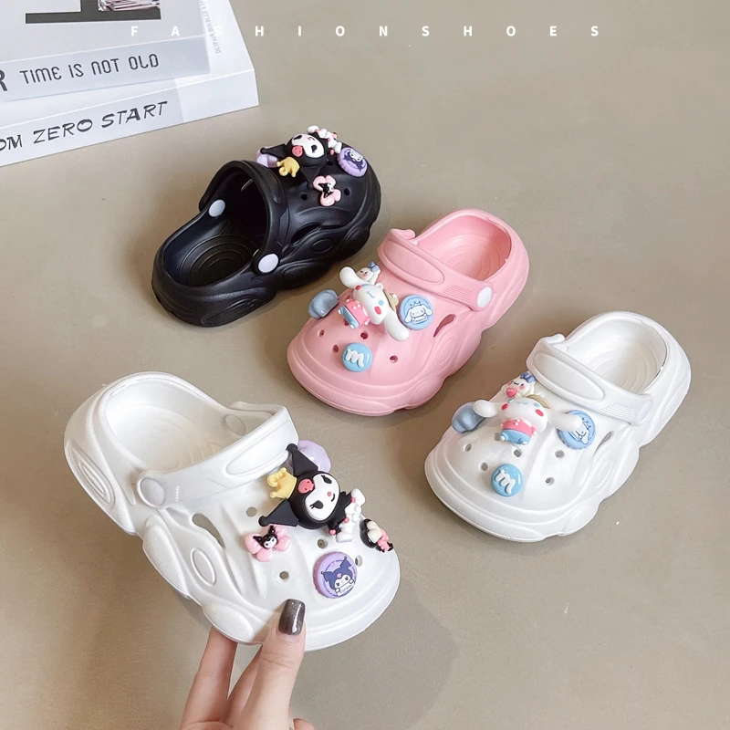 

Детские тапочки Disney Sanrioed в стиле аниме «Hello Kitty Cinnamoroll», нескользящие домашние удобные уличные пляжные сандалии Kawaii на платформе