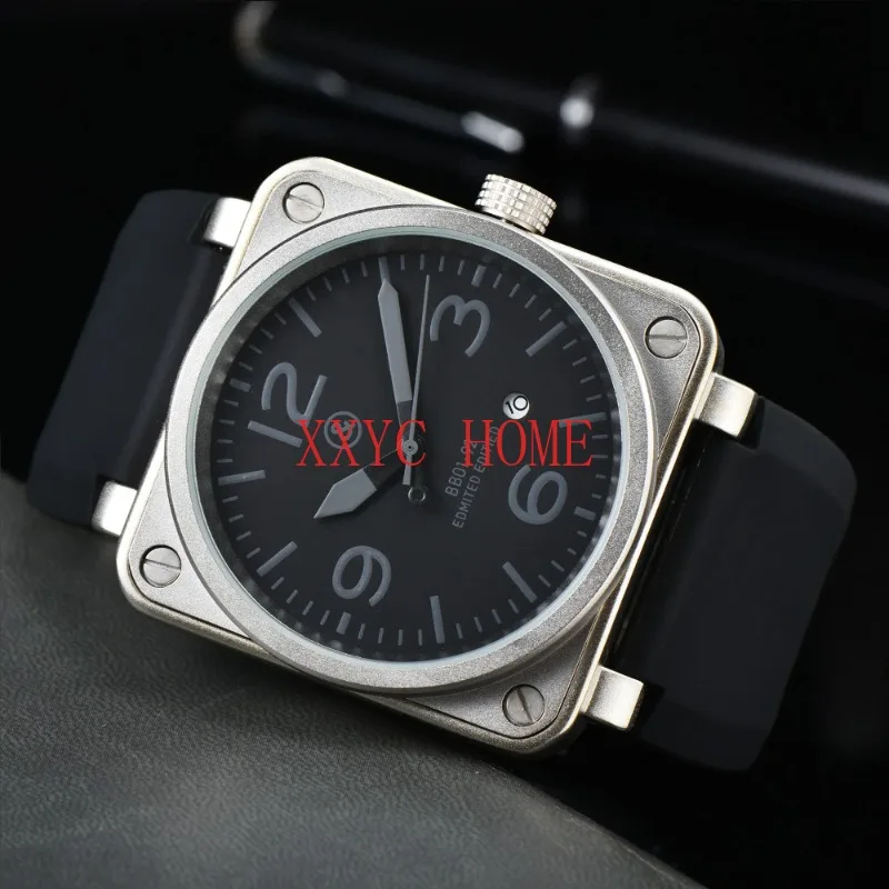 Men's Automatic Mechanical Watch Bell Brown Leather Black Ross Rubber 46mm Clock Large Dial Men's Watch