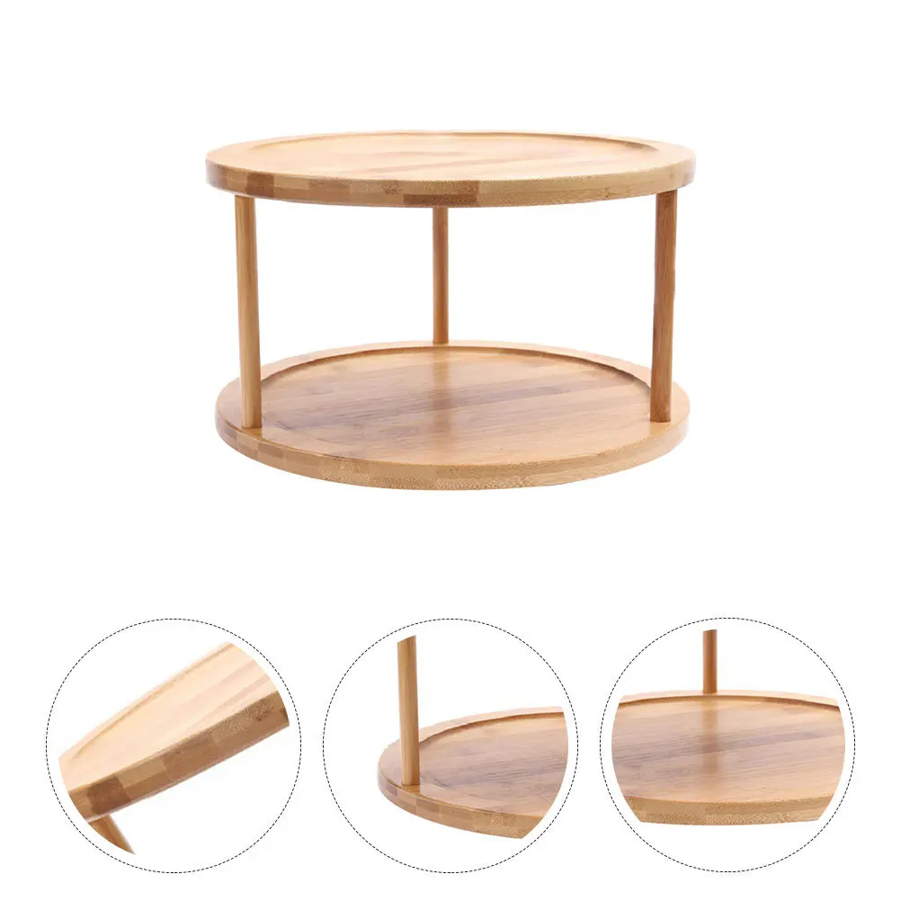 

Bamboo Seasoning Storage Shelf Double-Layer Desktop Organizer Kitchen Rack Sundries Holder Rotatable Storage Stand