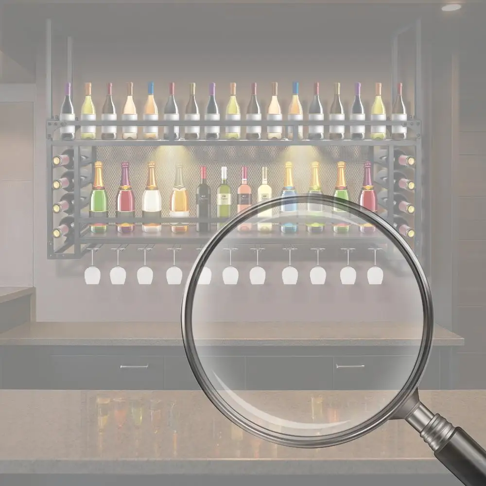 

Настенный 2-ярусный держатель для вина большой емкости простого типа с легким держателем для вина для бара, ресторана, в помещении, для бара, ресторана