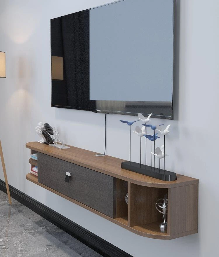 Floating wall-mounted hanging TV cabinet extremely narrow wall cabinet modern medieval TV wall shelf solid wood
