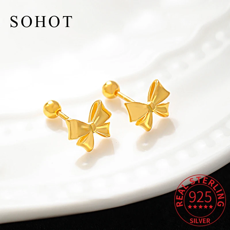 

Настоящее серебро 925 пробы, изысканные серьги-гвоздики с бантом и бусинами для очаровательных женщин, элегантные минималистичные ювелирные аксессуары