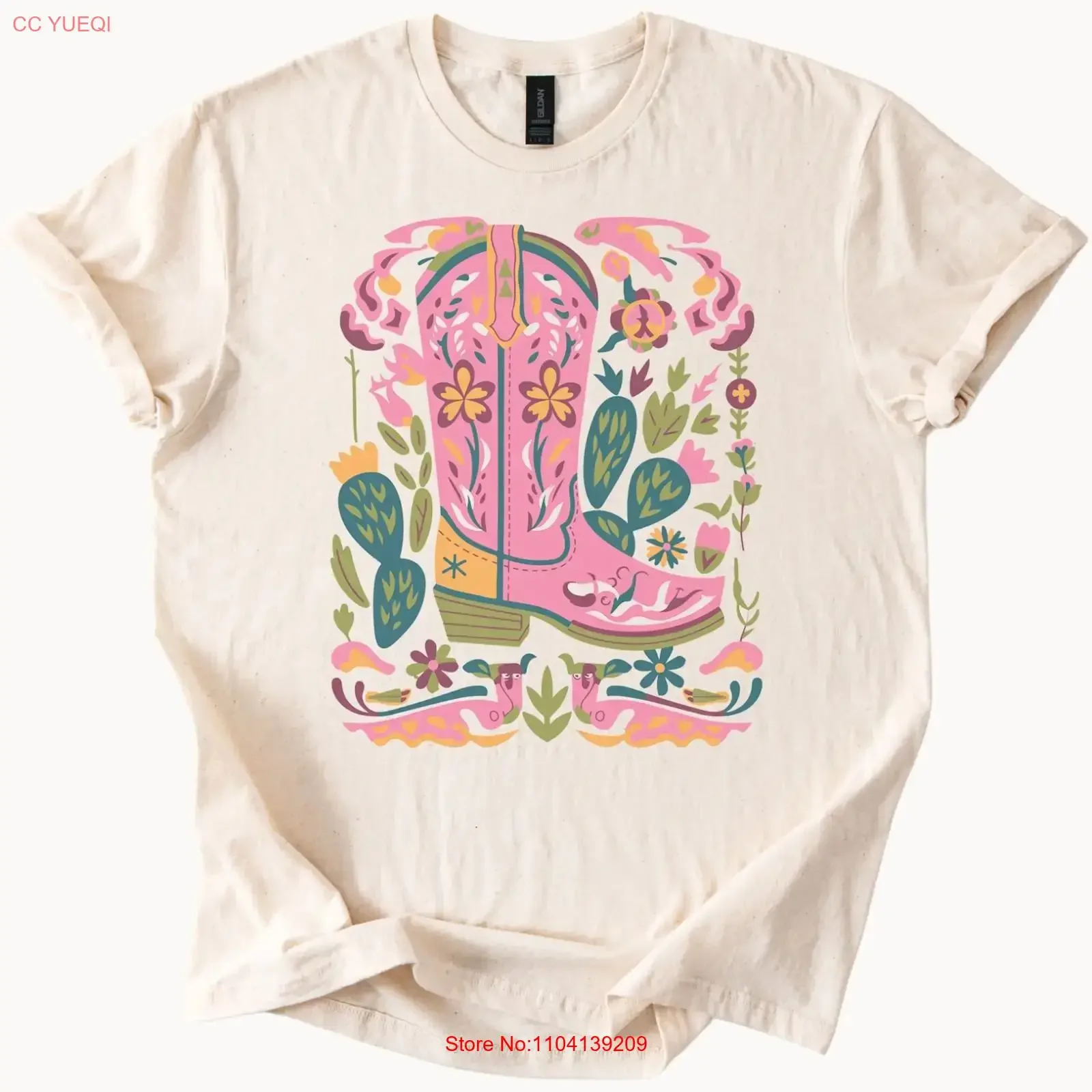 Pink Cowboy BooT T Shirt Floral Western Cowgirl Cactus Flower Art vintage Washed Slightly streetwear Stretched Stylish homme