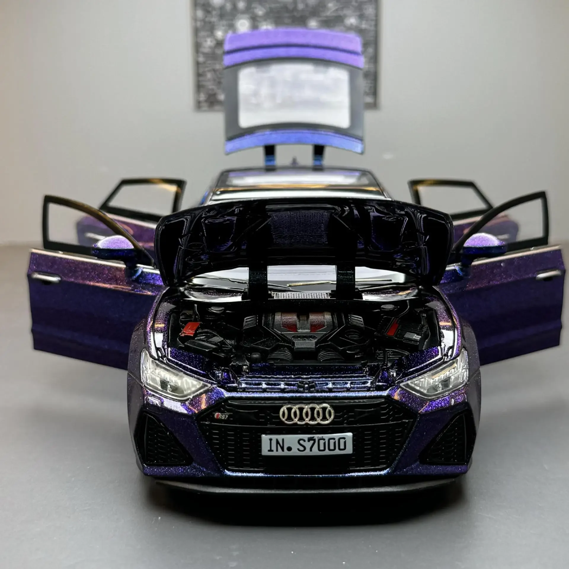 1:24 rs7 sportback liga modelo de carro esportivo som e luz puxar para trás modelo de veículo de metal brinquedos para crianças meninos presentes