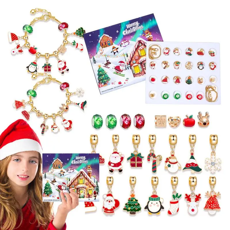 

24PCS Necklace Pendant Christmas Countdown Advent Calendar Blind Box Christmas Themed DIYs Bracelet Christmas Surprise Gift Box