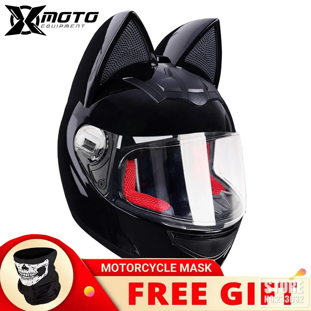 

HNJ Full Face Casco Moto Breathable Motocross Helmet Removable Cat Ears Helmet Detachable Bow Casco Motocross Motorcycle Helmet