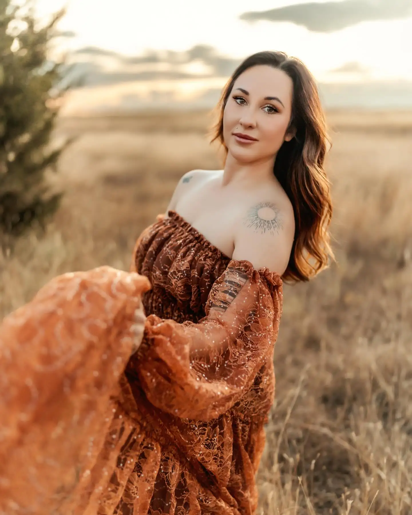 Umstandskleider für Babys, Spitze, Damen, Fotografie, Outfit, Kleid, schulterfreies Kleid, Boho-Schwangerschafts-Fotoshooting
