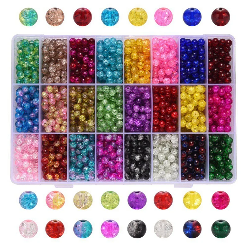 

Crackle Lampwork Glass Beads Handcrafted Round Loose Spacer Beads For Bracelets Necklaces Jewelry Making