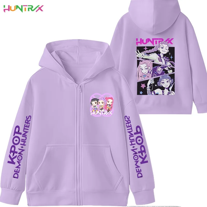 

Fashion Zip Jacket K-pop Demon Hunters Hooded Coat for Children Anime Cartoon Boy Girl Spring Autumn Cute Coats Kid Clothes Gift