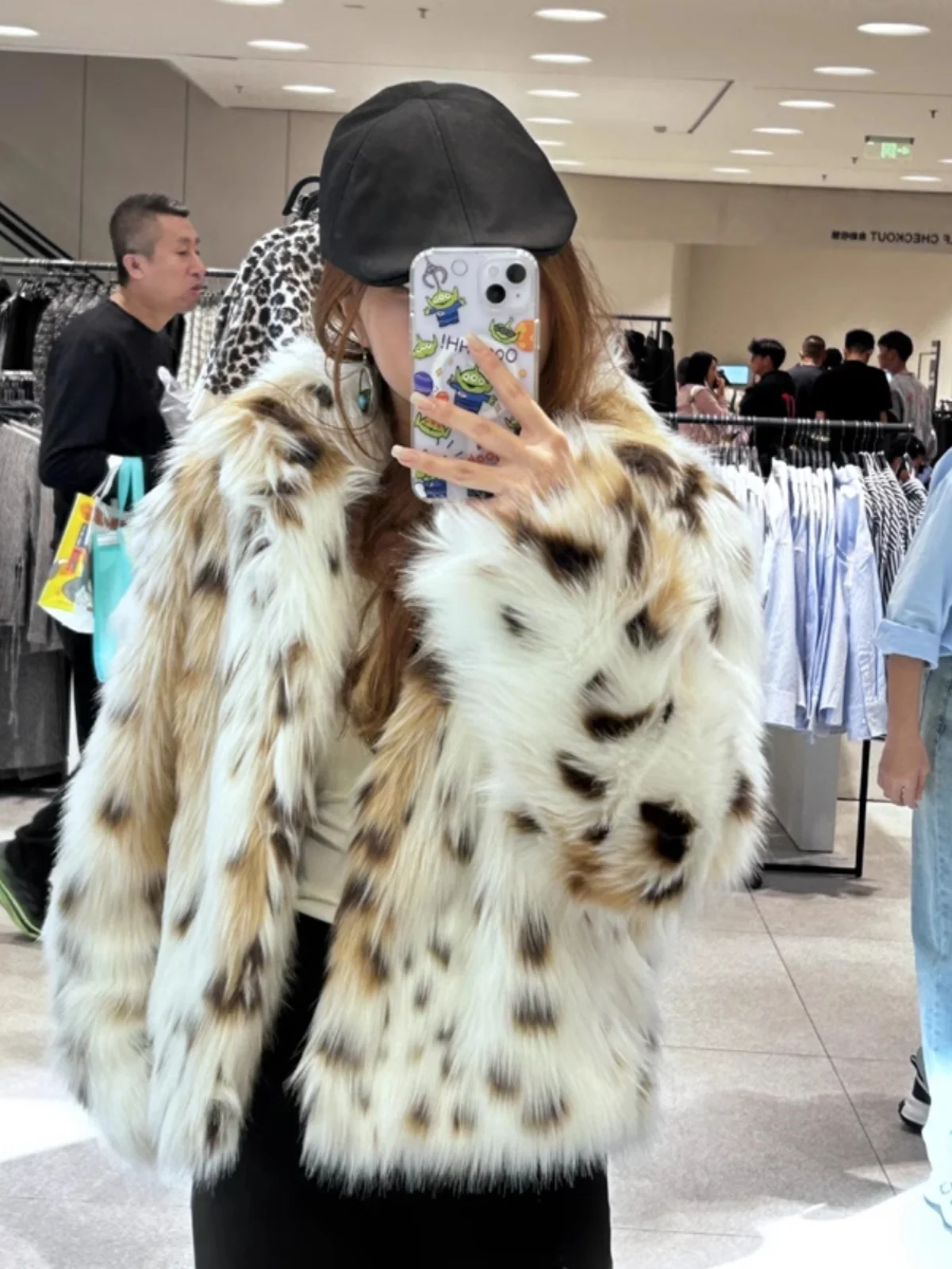 เสื้อโค้ทผู้หญิงแฟชั่นฤดูใบไม้ร่วงฤดูหนาว คอสูง ลายเสือดาว ผ้าคลุมตัวแบบลำลอง ซิปยาว