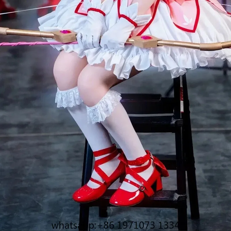 Anime Puella Magi Madoka Magica Kaname Madoka Cosplay Shoes Girls Lolita Red Bow High Heels Leather Boots Halloween Costume Prop