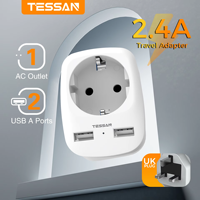 TESSAN EU To UK Travel Adapter Portable Wall Socket with 1 Outlet 2 USB Ports Type G A I F Plug US/DE/AU/England Adapter Socket