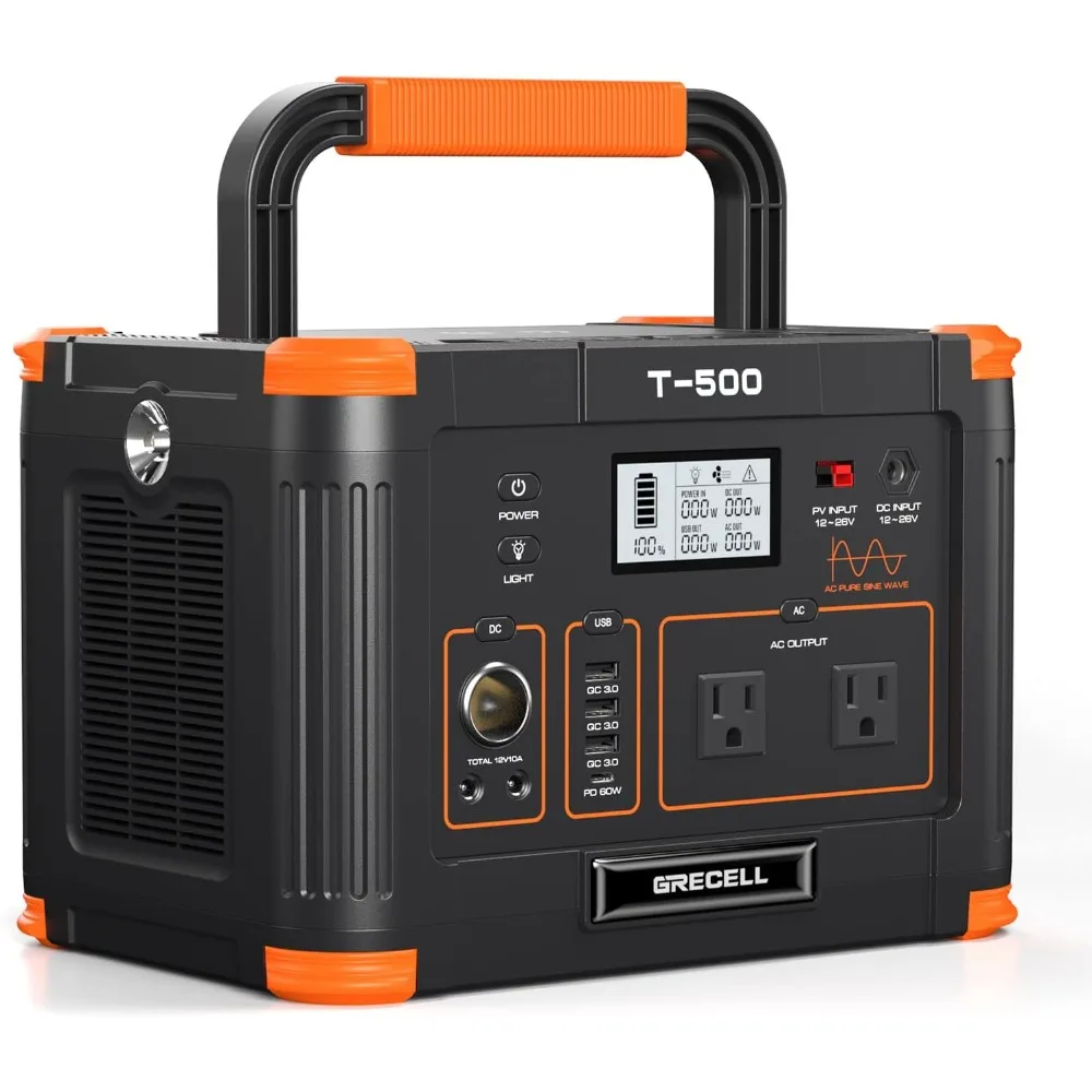 

500W Portable Solar Generator with 519Wh Battery Capacity, Dual 110V AC Outlets and 10-Port USB Charging