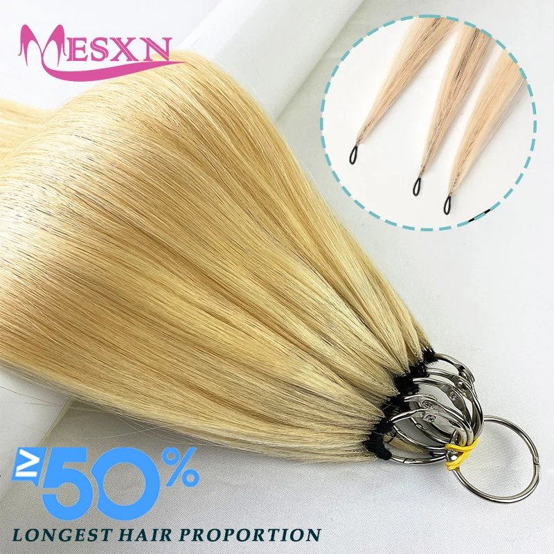 MESXN-extensões naturais de cabelo reto, cabelo humano real, microring extensões de cabelo, loiro 613 cores, alta qualidade, pena, novo