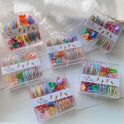 Cute Candy-colored Hair Accessories Set: Square Box with Colorful Hair Ties and Mini Hair Clips, suitable for Girls and Children